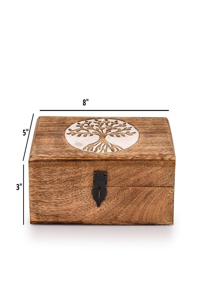 Kimona Jewelry Boxes Mango Wood Tree of Life Engraving Handcarved Jewellery Box for Women-Men Jewel (8" X 5" X 3") - Image 2